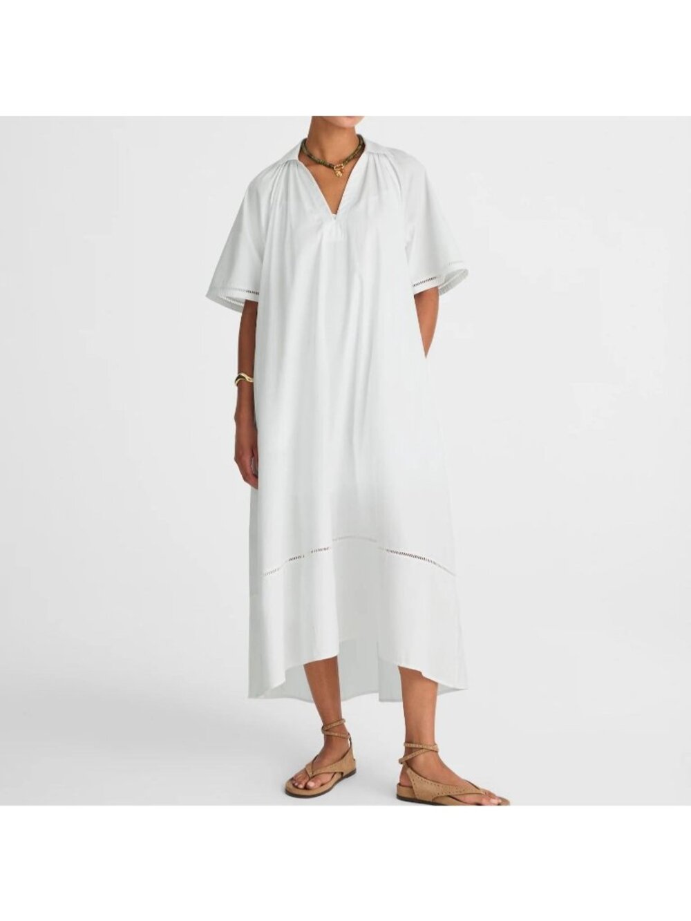 NWT Flawed Madewell Midi Shirtdress XXS White Poplin Splitneck High Low Lined